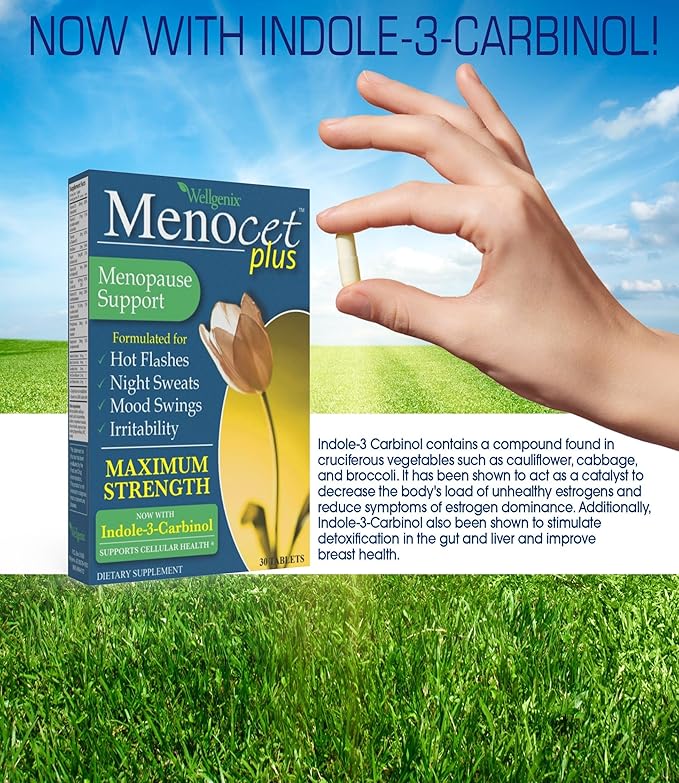 Wellgenix Menocet Plus Menopause Support - All-in-One Menopause Supplement - Daily Relief Feminine Care - Hot Flashes, Night Sweats, Mood Swings & Irritability - 30 Tablets (Pack of 2)