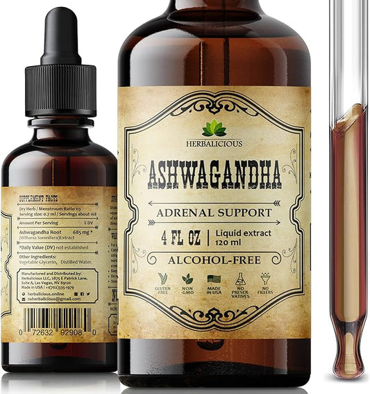 Ashwagandha Supplements – Organic Withania Somnifera Root Extract Liquid Drops – Natural Stress Relief, Mood Booster, Sleep Aid & Calming Support – Non-GMO, Vegan Formula – 4 fl oz
