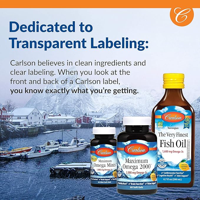 Carlson - Kid's The Very Finest Fish Oil, 800 mg Omega-3s, Liquid Fish Oil Supplement, Norwegian Fish Oil, Wild-Caught, Sustainably Sourced Fish Oil Liquid, Just Peachie, 200 mL (6.7 Fl Oz)