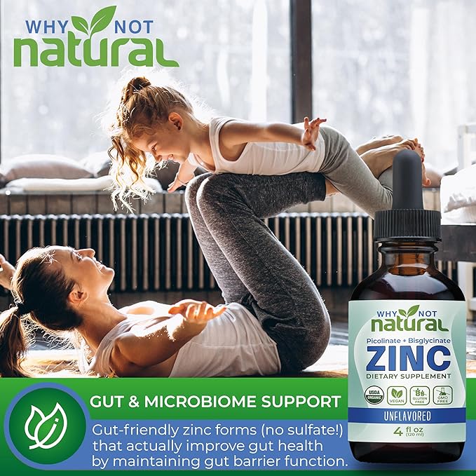 Organic Liquid Zinc Drops Supplement with Chelated Picolinate and Bisglycinate, Vegan