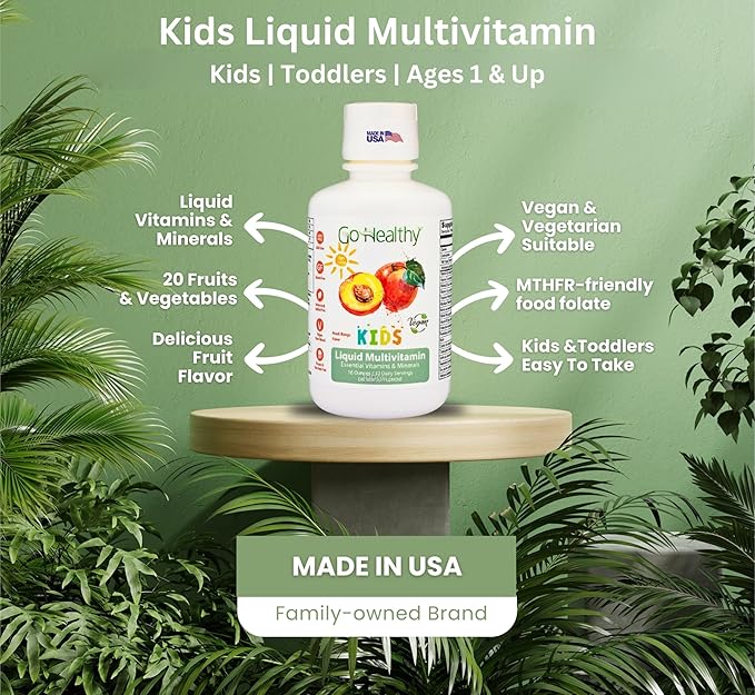 Go Healthy Kids Liquid Multivitamin - Vegan Vitamin Supplement Supports Children's Growth, Development & Immune Health, Ages 1 & Up, 32-64 Servings (1/2-1 Tablespoon/Day)