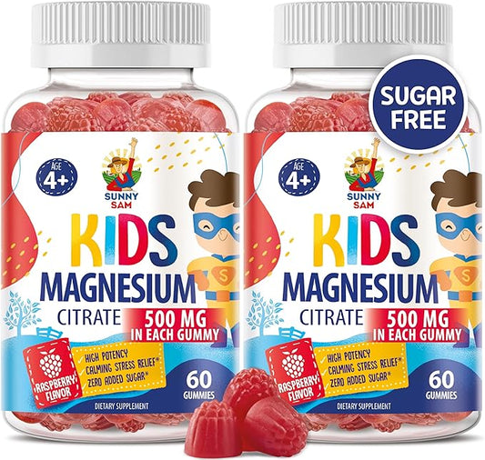 Sugar-Free Magnesium Gummies for Kids & Teens - 500mg Calm Magnesium Citrate Gummies - Chewable Magnesium Gummy Supplement for Sleep, Mood & Muscle Suppor