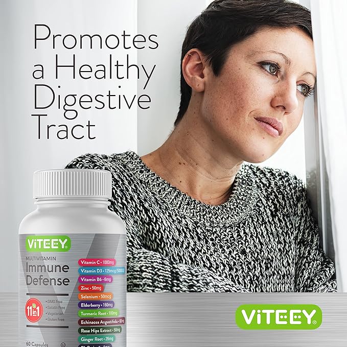 11 in 1 Multivitamin Immune Defense Supplement - Immune Booster Capsules with Vitamin D3, Vitamin B6, Echinacea, Turmeric, Rose-HIPS, Selenium, BioPerine, Ginger, Elderberry Vitamin C and Zinc