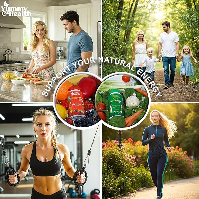 Yummy & Health Fruits and Veggies Capsules – 90 Fruit + 90 Veggie | Superfood Supplement for Energy, Immune Support, Vitamins & Essential Minerals | Vegan, Non-GMO, Gluten-Free