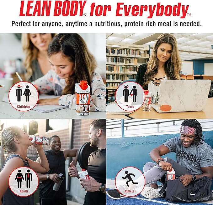 Labrada Lean Body Ready-to-Drink Chocolate Shake, 20g Protein, Whey Blend, 0 Sugar, Gluten Free, 22 Vitamins & Minerals, (Recyclable Carton & Lid - Pack of 4)