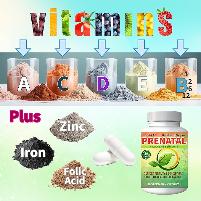 90 Capsules, Multivitamin Vitamins for Women, Halal Prenatal Vitamins for Women, Supplements with DHA and Folic Acid, Vegan and Gelatin Free Vitamins, Womens prenatal multivitamin