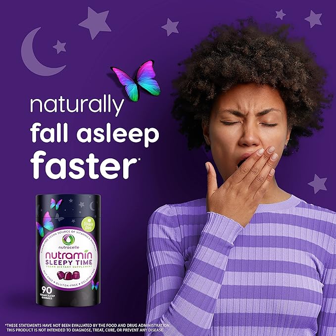 Nutramin Sleepy Time Gummy: The Vegan, Sugar-Free, Natural Melatonin 5mg for Longer Deeper Sleep - No Next-Day Grogginess, Non-Habit Forming Delicious & Drug-Free Allergy-Safe Herbal Sleep Gummies