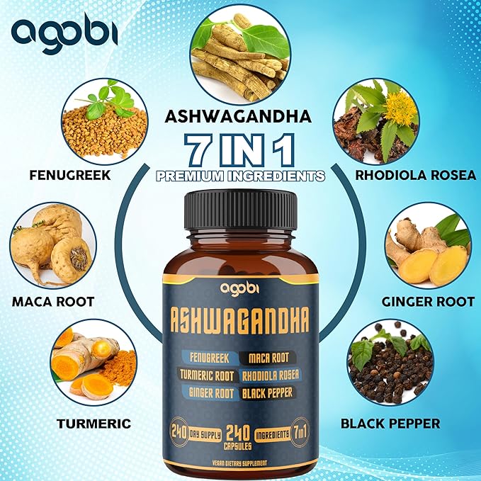 240 Capsules - 8 Month Supply - 7in1 with Fenugreek, Maca, Turmeric, Rhodiola, Ginger, and Black Pepper - Mood, Strength, Spirit and Energy Support Supplement