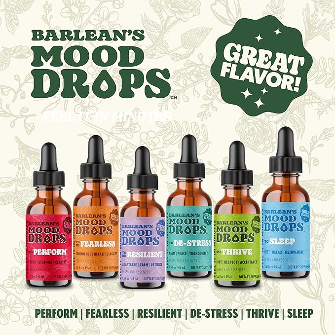Barlean's Mood Booster Supplement, Resilient L Theanine Liquid Drop Supplements for Men and Women, Adaptogen Herbs Drops, 1.5 oz