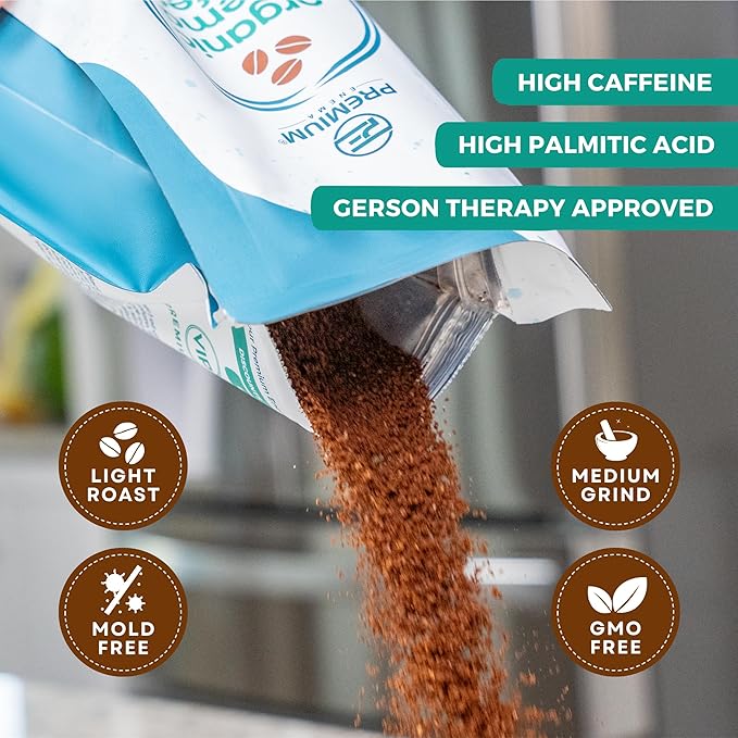 PE Premium Enema Organic Coffee for Enemas (1LB) Light Roast, Medium Ground. Ideal for Liver Cleansing, Colon Cleansing, Gerson Coffee Enemas.