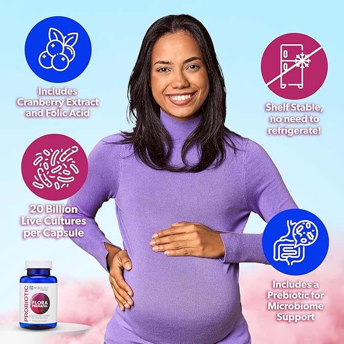 belle+bella Probiology Flora Prenatal Capsules - Dual Action Probiotic & Prebiotic Supplement with Folic Acid for Prenatal & Postnatal Women - Non-GMO, Vegan & Gluten Free - 30 Caps