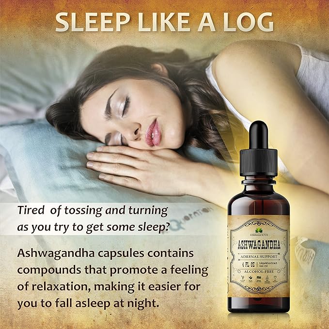 Ashwagandha Supplements – Organic Withania Somnifera Root Extract Liquid Drops – Natural Stress Relief, Mood Booster, Sleep Aid & Calming Support – Non-GMO, Vegan Formula – 4 fl oz