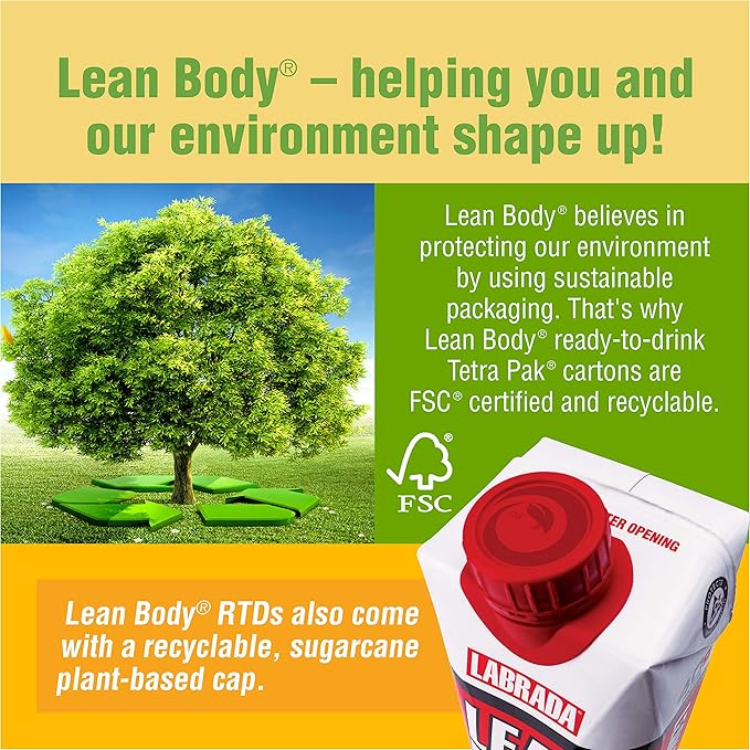 Labrada Lean Body Ready-to-Drink Chocolate Shake, 20g Protein, Whey Blend, 0 Sugar, Gluten Free, 22 Vitamins & Minerals, (Recyclable Carton & Lid - Pack of 4)