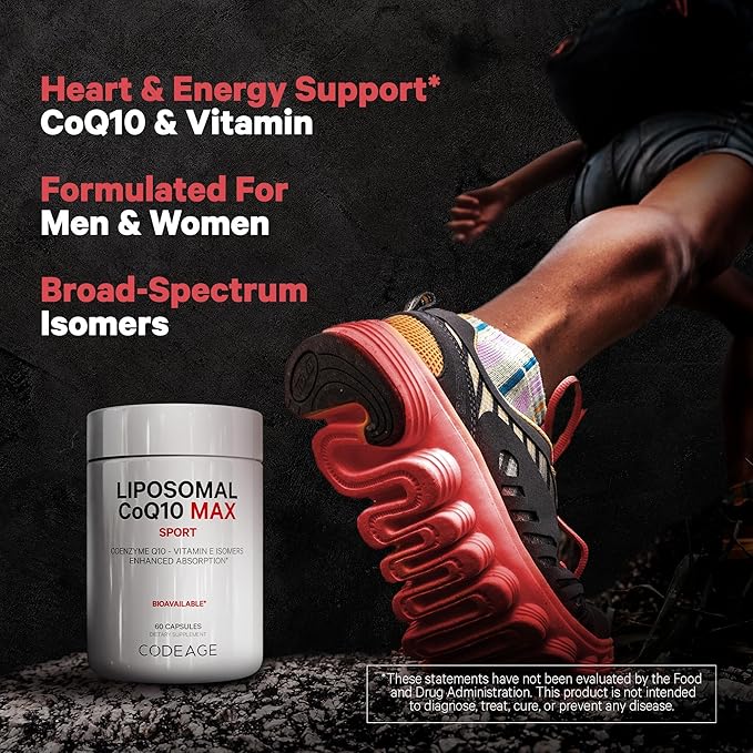 Codeage Liposomal CoQ10 Max Supplement - 250 mg Coenzyme Q10 with Vitamin E Isomers Tocopherols - 2-Month Supply - 1 Capsule Per Serving - Liposomal Delivery - Non-GMO, Gluten-Free - 60 Capsules