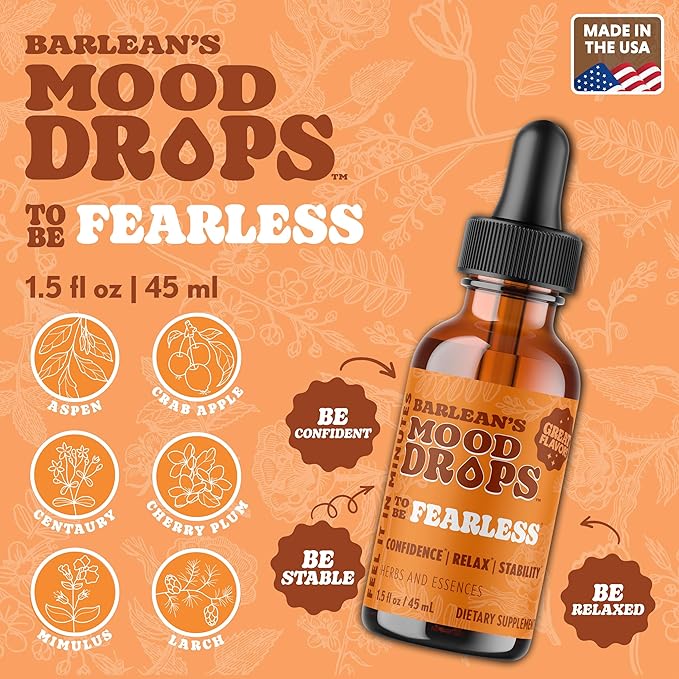 Barlean's Mood Booster Supplement, Fearless Ashwagandha Liquid Drop Supplements for Men and Women, Adaptogen Herbs Drops, 1.5 oz