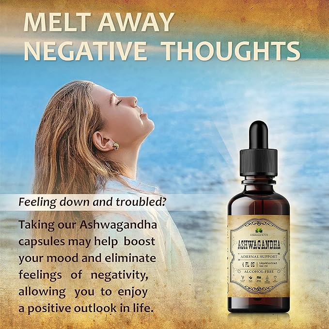 Ashwagandha Supplements – Organic Withania Somnifera Root Extract Liquid Drops – Natural Stress Relief, Mood Booster, Sleep Aid & Calming Support – Non-GMO, Vegan Formula – 4 fl oz