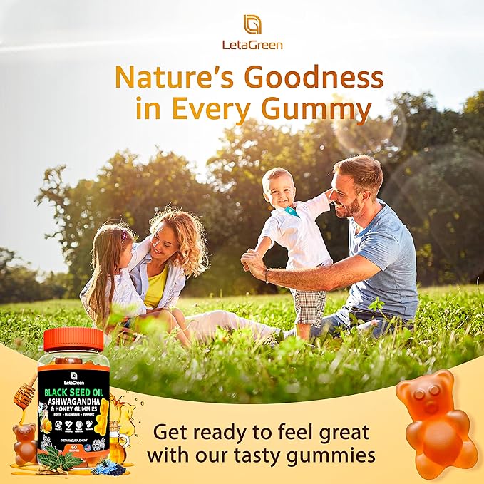 Black Seed Oil Gummies - 60 Nigella Sativa Bears with Ashwagandha Extract - Immune Support & Natural Cleanse – Chewable Black Seed Oil Gummies for Adults (Pack of 2)